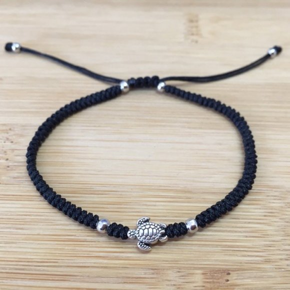 Charming Silver Turtle Lucky Black String Bracelet - Picture 1 of 3